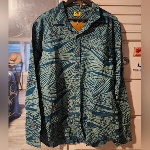 KEALOPIKO MENS LONG SLEEVE BUTTON DOWN - SIZE XL - HE ALOHA NO LONO PRINT - BLUE